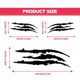 3pcs Car Monster Claw Stickers Vinyl Claw Marks Decals, 1 Full Set Car Hood Decal Scratch Stripe Auto Headlight Decal Marks Decor Accessories (Color : Black)
