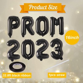 Prom 2023 Balloons Banner Black 16 Inch Prom Letter Mylar Balloons Prom 2023 Sign Decorations Class of 2023 Prom Letters Props for Graduation Party Retirement Congrats Grad Party Favors