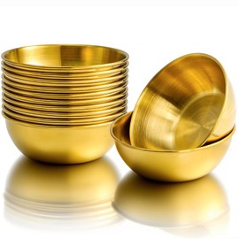 Nicunom 12 Pack Stainless Steel Soy Sauce Dishes, 3 OZ Dipping Bowl Pinch Bowls Small Dip Bowls Seasoning Dishes Prep Appetizer Plates for Condiment Sushi Ketchup BBQ Party, Golden