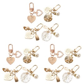 LABRIMP 12 Pcs Faux Pearl Shell Key Keychain Pearl Pendant Keyring Heart Shape Ring Purse Chain Heart Shell Tassel Charm Cute Chains for Purse Car Bag Accessories for Valentine'S Day Birthday Gifts