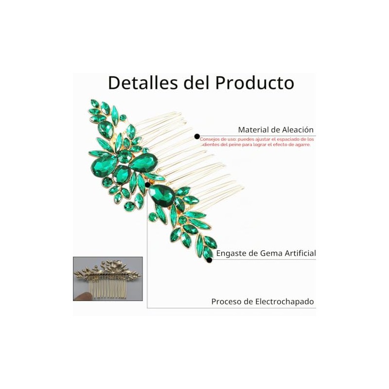 Set de 3 peinetas para cabello de mujer con cristales