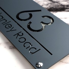 K SMART SIGN | LUXE H3 F31 | House Numbers Plaques House Numbers Door Signs House Number For Wall Name Plaques For Outside 3D Laser Cut acrylic Mirrored Marble (Matt Gray & Black Marble)