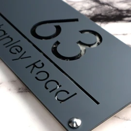 K SMART SIGN | LUXE H3 F31 | House Numbers Plaques House Numbers Door Signs House Number For Wall Name Plaques For Outside 3D Laser Cut acrylic Mirrored Marble (Matt Gray & Black Marble)