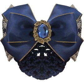 Bowknot Hair Snood Net Created With Lace Barrette Bun Cover Bow Hair Clip Barrette With Net Headdress for Lady Women Dancer Office (Blue, One size)