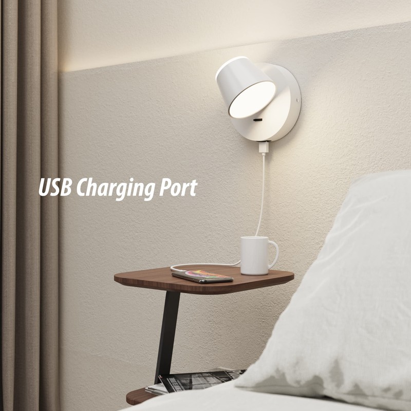 URSOLA Wall Light LED Wall Sconce with On/Off Switch USB