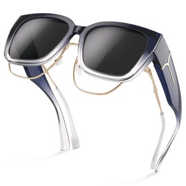 Wrimen Women's and Men's Polarised Sunglasses Over Normal Glasses Square Overglasses Large Sunglasses for Glasses Wearers Over Glasses Sunglasses with UV Protection, C-blue
