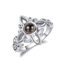 Witch Knot Rings Sterling Silver Witch Magic Knot Rings Moonstone I Love You 100 Languages Projection Celtic Rings Witch Wicca Pagan Jewellery for Women Girls, Sterling Silver