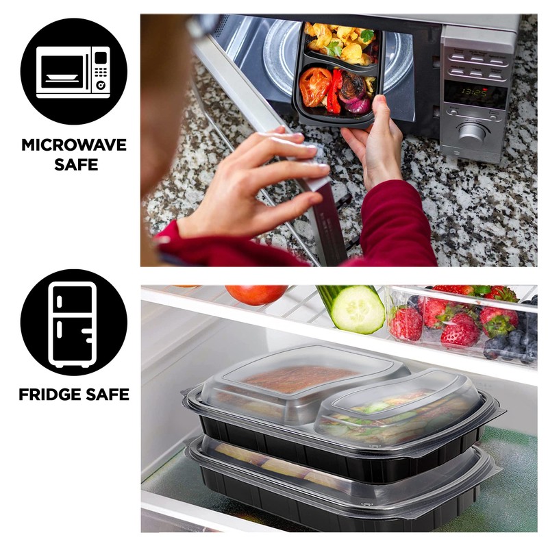Sabco - 2 Compartment Reusable Meal Prep Containers Black Base