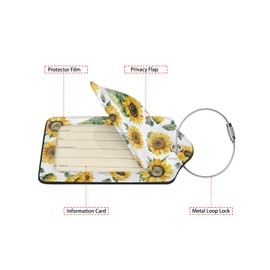 Watercolor Floral Sunflowers 2-Pack Luggage Tags for Suitcases,Leather Baggage Tag with Loop, Tags Private Name ID Labels for Women Girl Men Boys Travel Baggage Suitcase