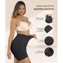 Shapewear Shorts for Women Seamless Tummy Control Seamless Shorts Girdle Thigh Slimming Black Medium-Large