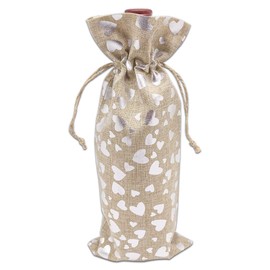 TheDisplayGuys - 12-Pack Jute Burlap Canvas Wine Bottle Gift Bags with Drawstring (Silver Hearts, 6" x 14") - for Storage, Holiday Parties, Promotional Events