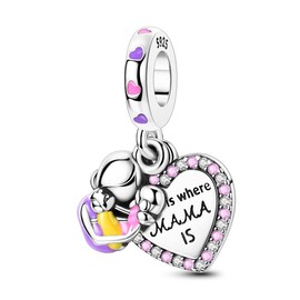 Parmuz 925 Sterling Silver Mom Charms for Bracelet Necklace Heart Love Mother Charm Beads for Women Grandmother Mother’s Day