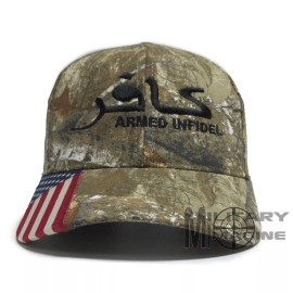 Military imagine Armed Infidel Cap Camo hat American Flag Real Tree Edge