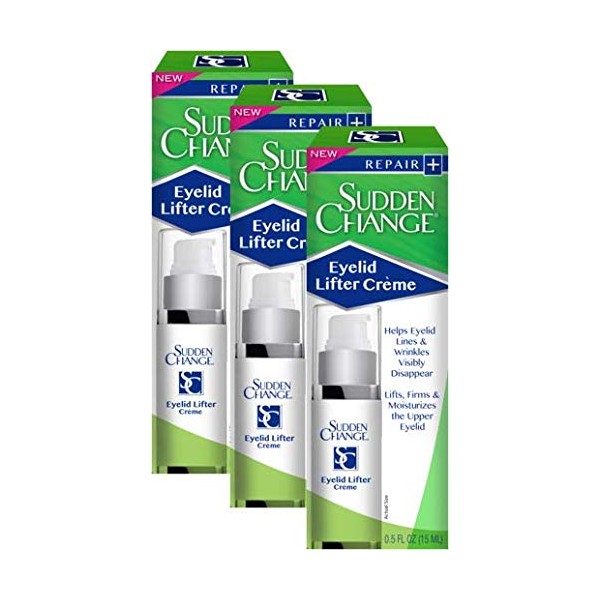 Sudden Change Eyelid Lifter Crème - Diminish Wrinkles & Eyelid Droop - Lift, Firm & Moisturize for Younger Looking Eyes - Made with Antioxidants - Makeup Friendly (0.5 oz, Pack of 3)