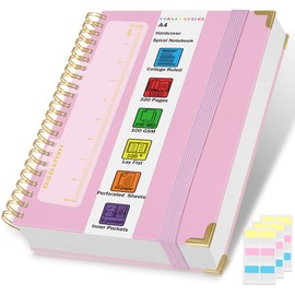 HAUTOCO Spiral Notebook 8.5"x 11", College Ruled Leather Notebook Journal with 320 Pages, A4 Pink Hardcover Notebook, 100 GSM Paper, Lined Paper Journaling Notebooks for Women Work School Office