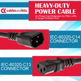 CablesAndKits - 3 Prong Power Cord (3ft) - 15A/250V, 14 AWG - C13 to C14, (IEC-60320-C13 to IEC-60320-C14) - Heavy-Duty Power Cable for Network and Data Center Needs 15A/250V - (Black)
