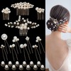 24 PCS Wedding Bridal Hair Combs Pearls Flower Hair Side