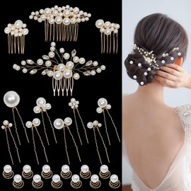 24 PCS Wedding Bridal Hair Combs Pearls Flower Hair Side Comb Bridal Rhinestone Hair Clips Hairpieces Wedding Hairs Accessories for Brides Bridesmaids (Gold)