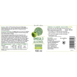 Premium Omega 3 Algae Oil | High Dose | Natural DHA & EPA for Heart, Brain & Vision | Vegan | 100 ml | 40 Days Supply | Apple