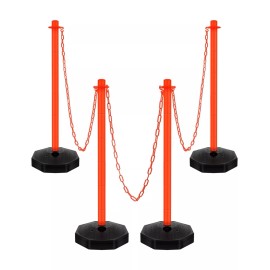 Unbranded 4 Pack- 34” Traffic Delineator Post Cones, Fillable Base & 6.6ft Plastic Chains