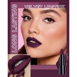Dark Purple Lipstick Long Lasting for Women, Hydrating Matte Velvet Lip Gloss Superstay Liquid Lipstick Intense Color Non Stick Smudge-Proof & Waterproof Lipgloss Bold Glow Goth Lip Stick Makeup-04