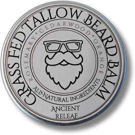 Tallow Beard Balm, Ancient Releaf Grass-fed Beef Tallow Beard Balm, All-Natural, Mustache and Beard Balm, Hydrating, Softening, 2oz. Tin, Scent: Rosemary, Cedarwood, Orange