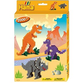 Hama 3434 Dino World Bead Set, Approx. 2000 Ironing Beads, 1 x Pegboard and Accessories