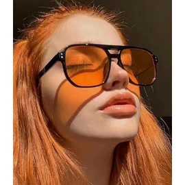 EYLRIM Retro Aviator Sunglasses for Women Men Classic 70s Square Frame Sun Glasses Vintage Shades(A3 Black/Yellow)