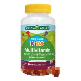 Spring Valley Kids Multivitamin 180 Gummies Cero Azucar Con Frutas Y Vegetales Sabor Frutas Naturales Bienestar General, Apoyo Digestivo, Apoyo...    