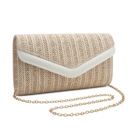 LUNIQO Straw Clutch Purse for Women Envelope Clutch Handbags for Summer Beach Evening Shoulder Crossbody Bag, Beige