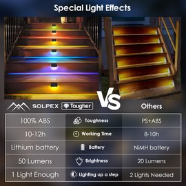 SOLPEX Solar Stair Lights Outdoor Waterproof, Solar Step Lights for Outside with 8 Fixed Colors & RGB Color Changing, Deck Light Decor for Garden Stair, Patio, Backyard, Fence, Poolside(12 Pack)