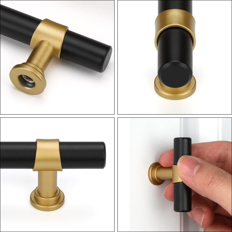 Goldenwarm 10 Pack Black and Gold Cabinet Pulls 3 Inch
