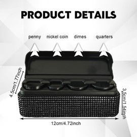 QZTYTY Bling Coin Holder for Car, Car Change Holder, Crystal Rhinestone Vehicle Change Organizer Box, Bling Car Interior Accessories Coin Dispenser Universal Fit Most SUVs Sedans Trucks (Black)