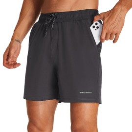 HODOSPORTS Mens Swim Trunks 5" Inseam Quick Dry Swimsuit with Compression Liner and Pockets Swimming Shorts Grey