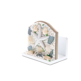 CoTa Global Nautical Intricate Art “Oceanic Sea Shell & Starfish” Wooden Napkin Holder Ocean & Sea Life Themed Tabletop Tissue Organizer Unique Handcrafted Hand-painted Home Accent Accessories