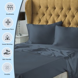 Pizuna Luxurious Cotton Housewife Pillowcases 2 Pack Dark Blue 48x74cm, 1000 Thread Count Long Staple Combed Cotton Thick Pillow Cover, Soft Sateen Housewife Pillow Cases (Cooling Pillowcase)