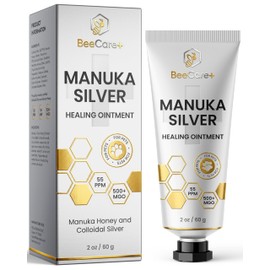 Manuka Honey Ointment 500+ MGO – Dog Hot Spot Treatment for Scratches, Burns, Irritations – Cat Wound Care with 55-PPM Colloidal Silver for Dogs – Manuka + Silver Healing Ointment in a 2-oz Tube