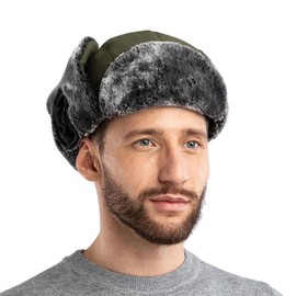 Winter Bomber Ushanka Russian Hat Eskimo Fur Hunting Skiing Trapper Trooper Hats with Ear Flaps Men Womens Aviator Warm Snow Ski Army Green