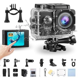 Camara de Accion, 4K Camara Deportiva, 1080P Ultra HD Camara Acuatica 30M, WiFi Camara Deportiva Sumergible, 2 Pulgadas Pantalla, 170  Gran Angular...