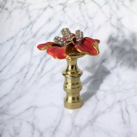 Blessing Light One of Stunning Metal/Crystal Floral Lamp shade finial Harp Topper - Antique Bronze, Ruby Red