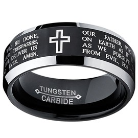 Metal Masters 8MM Black Lord's Prayer Tungsten Ring Wedding Band Size 9.5