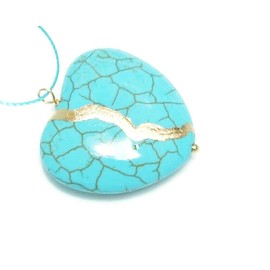 Kintsugi Turquoise Howlite Very Large Smooth Heart Mended with 23k Gold, Cord Necklace