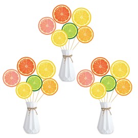 Lemon Slices Centerpieces Sticks - Citrus Lemonade Party Centerpiece Sticks,Lemonade Baby Shower Birthday Party Table Toppers - Citrus Lime Summer Fruit Party Supplies -Set of 18