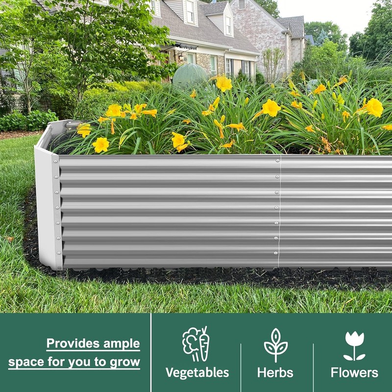 Land Guard 8×4×2 ft Galvanized Raised Garden Bed Kit, Galvanized