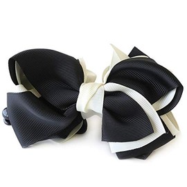 JewelVOX Hair Accessories, Bi-Color, Grosgrain Ribbon, Fluffy Banana Clip (Black x White)