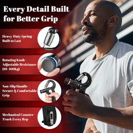 Grip Strengthener Hand Grips Strengthener Kit 8PCS, Adjustable Resistance Forearm Strengthener 10-100KG, Finger Strengthener, Grip Ring and Hand Exercise Stress Balls for Arthritis Hand Therapy