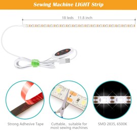 KOLUPA Sewing Machine Light Strip, 11.8 inch Sewing Light Lamp, LED Light Strip for Sewing Machine Lights LED Strip, Multi-Stage Dimmable Light Strip Sewing Machine LED Light Strip Kit (2 Sets)