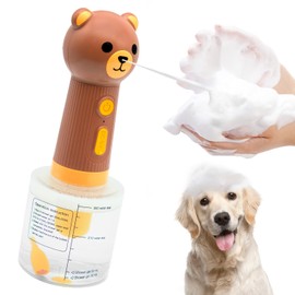 Electric Dog Cleaning Foam Machine Sprayer, Deep Cleaning pet Fur, Rechargeable Soap Dispenser for Pet Bathing, Bathroom, Kitchen, IPX7 Waterproof (Brown Bear)