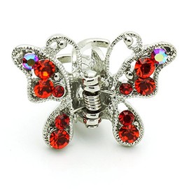 Small Decorative Hair Jaw Clips Vintage Butterfly Rhinestone Crystal Hair Claw Clips, Set of 2, Red