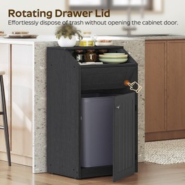 Trash Cabinet, Freestanding Trash Can Cabinet, Wooden Recycling with Flip Door, Hidden Kitchen Garbage Can, 10 Gallon Laundry, for Kitchen, Laundry, Black WB01BB